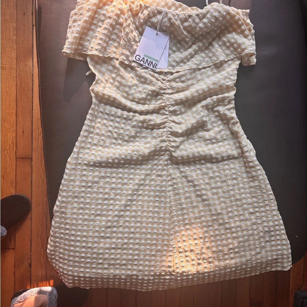 Ganni NWT Yellow Gingham Ruffle Dress - Picture 2 of 5